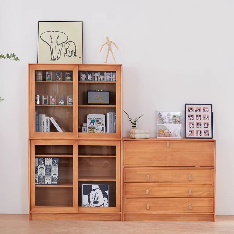 客厅书柜展示柜酒柜藤编靠墙实木落地北欧组合带玻璃门防尘餐边柜