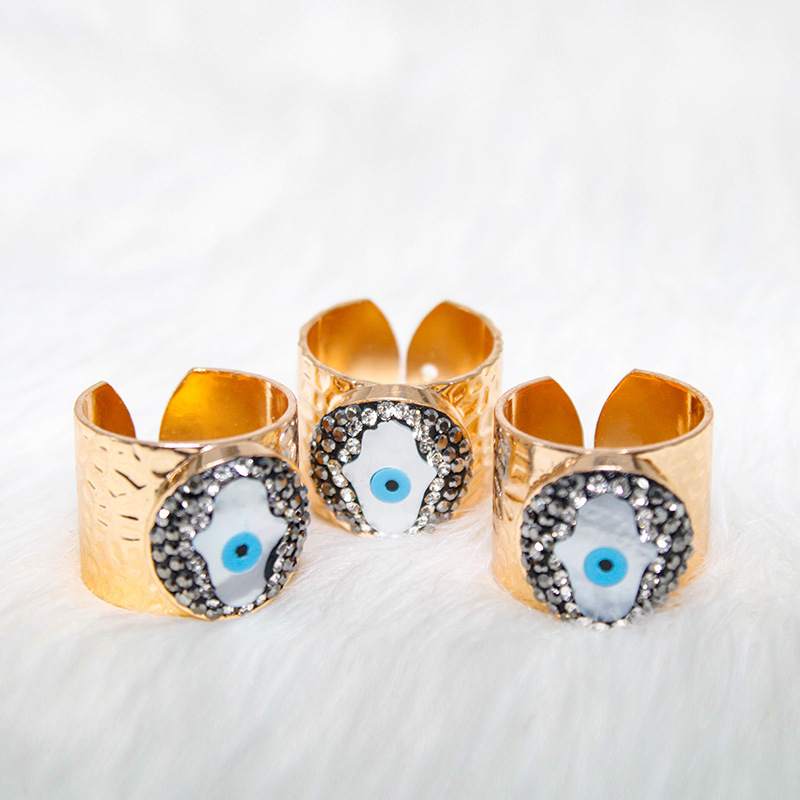 Fashion Hand Of Fatima Copper Plating Alloy Rhinestones Open Ring