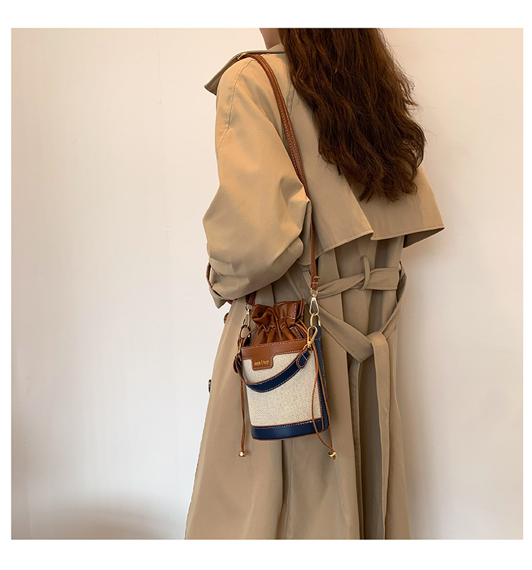 Color Block Pattern Women's Medium Pu Leather Color Block Streetwear Sewing Thread Bucket String Bucket Bag