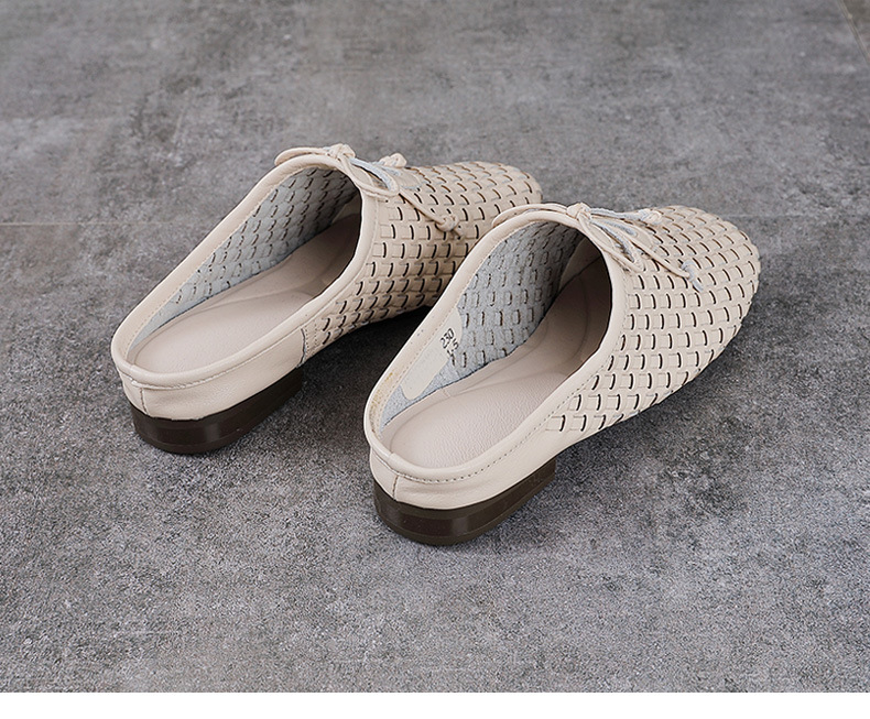 Dép sandal nữ bít mũi da bò thật đan chéo cổ điển đế mềm — màu be chi tiết 15