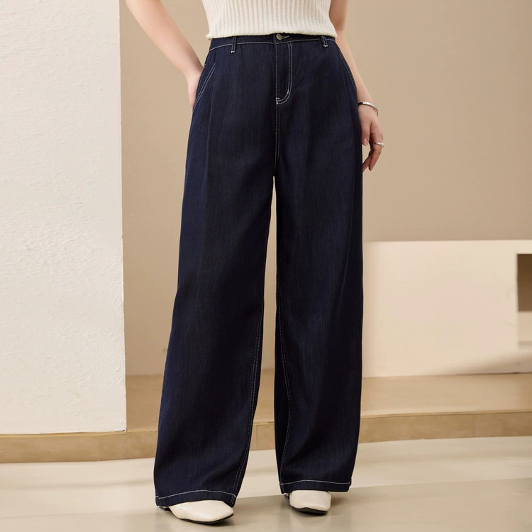 Retro trousers, dark blue autumn jeans, plus size