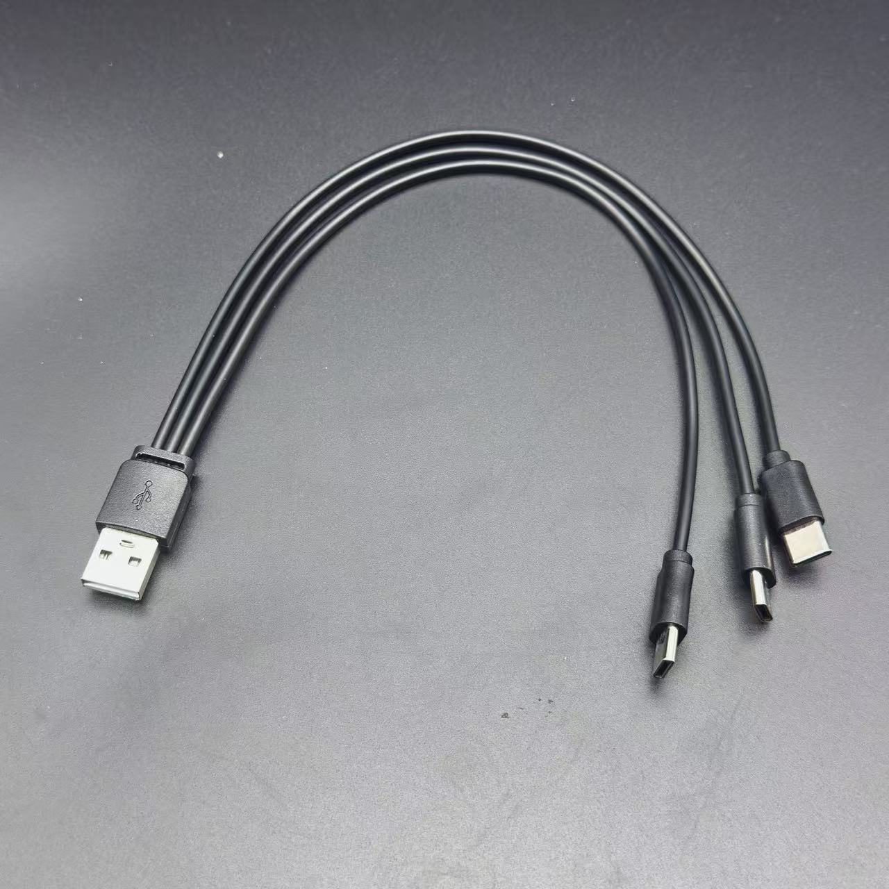 3-in-1 USB to Triple Type-C Charging Cable, Type-C Data Cable, PVC, Lithium Battery, USB Charging Cable - 3