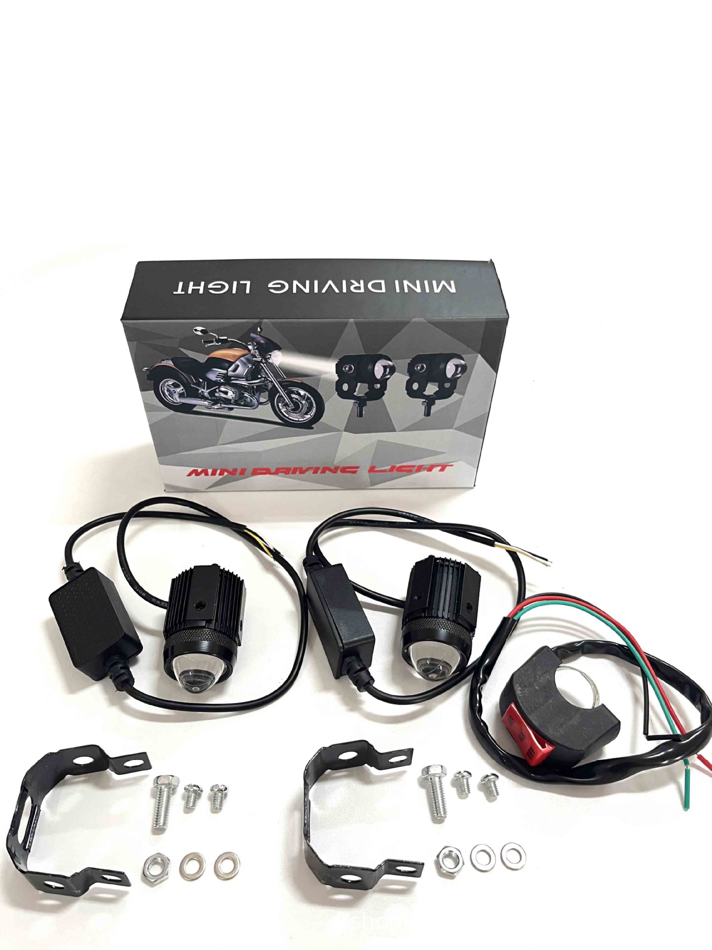 F8 motocicleta pequeña pistola de acero LED faro lejos y cerca foco fuerte Batería de luz coche externo universal ojo de pez de dos colores