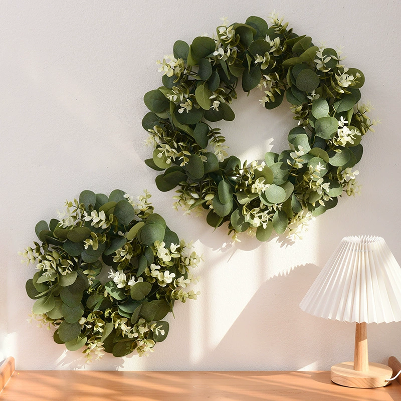 Wholesale wreath eucalyptus props cross-border door and window wreath home money grass ring hanging decoration manufacturer leaf simulation