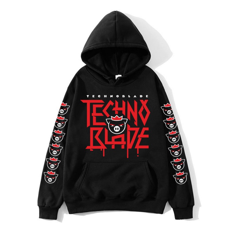 DreamSMP technoblade猪王卡通印花连帽衫上衣跨境加绒卫衣hoodie