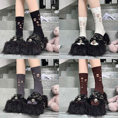 isn網紅洞洞襪子四季款外穿辣妹中筒潮乞丐襪街頭朋克破洞堆堆襪