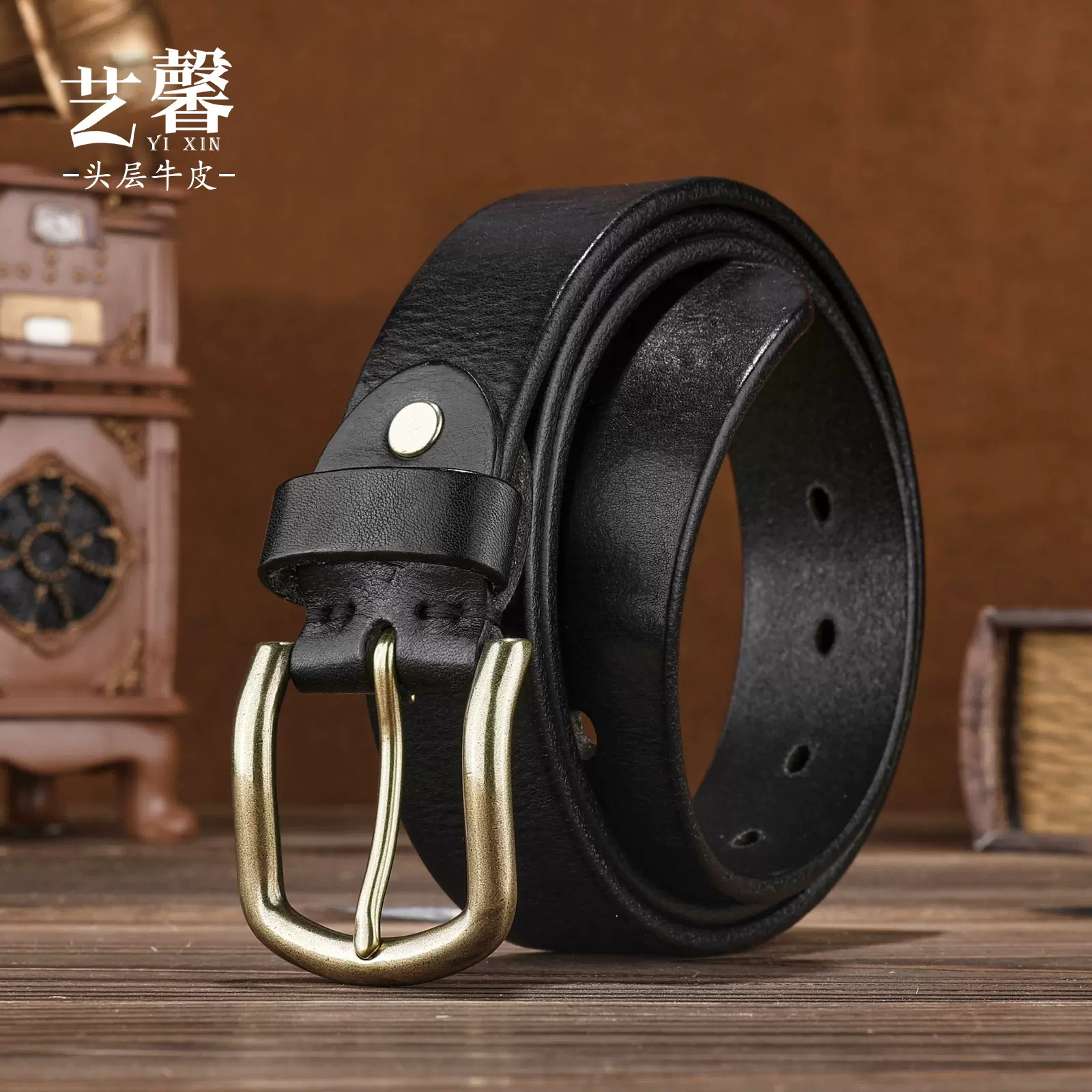 复古腰带皮带男士高级感头层牛皮商务美式民族风裤带装饰真皮腰封