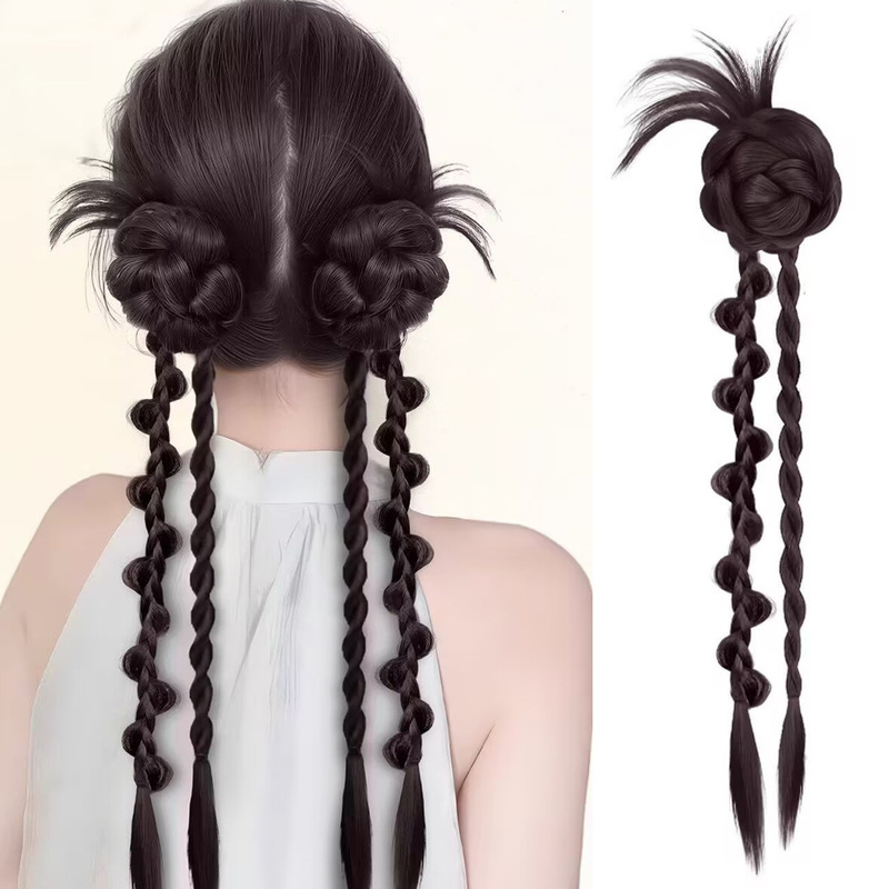 Summer Fresh Ins-Style Faux Hair Braids for Women, Hair Bun with Hairpin, Twist Braids, Realistic Fake Hair Braids, Ponytail