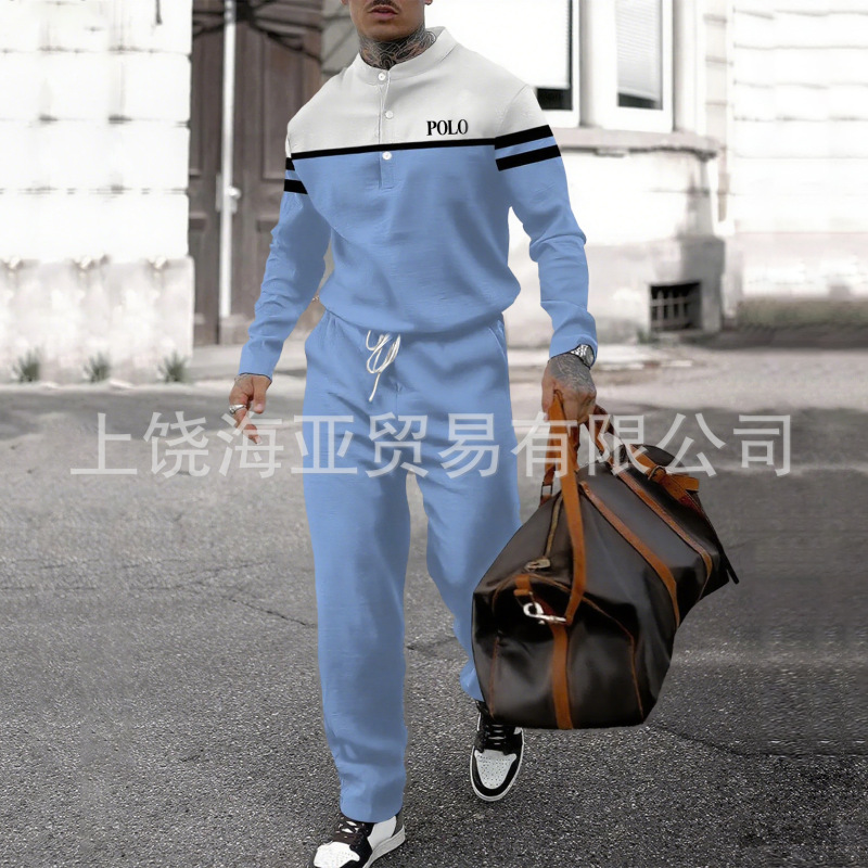 2025跨境新品欧美秋冬潮流款男士套装帅气时尚休闲运动男装一整套|undefined