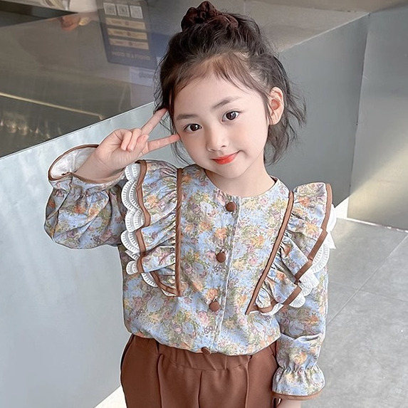2026 New Style Girls' Autumn Shirt, Baby Girl Shirt Top, Fashionable Spring and Autumn Clothes with Ruffled Trim