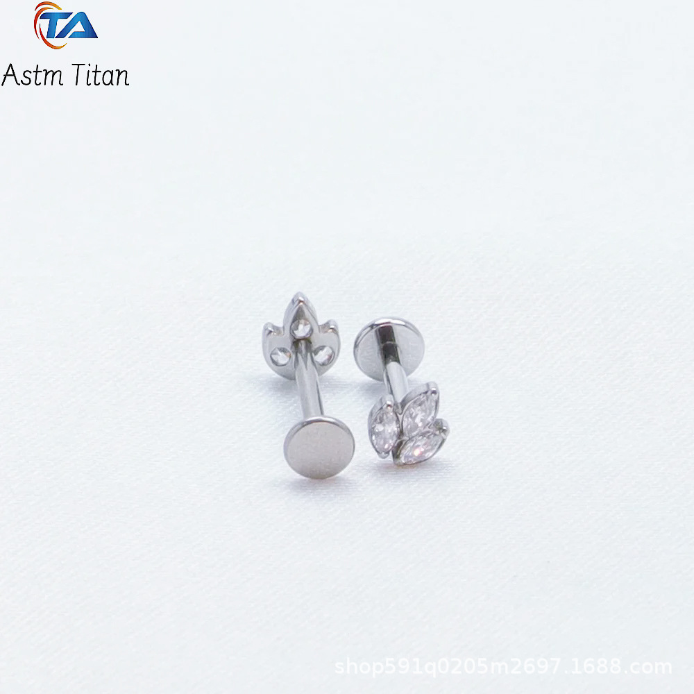 F136 Titanium Alloy Leaf Lip Ring with Diamond Inner Tooth Thread - Tragus Earring - Small Ear Stud - Piercing Jewelry detail image 6