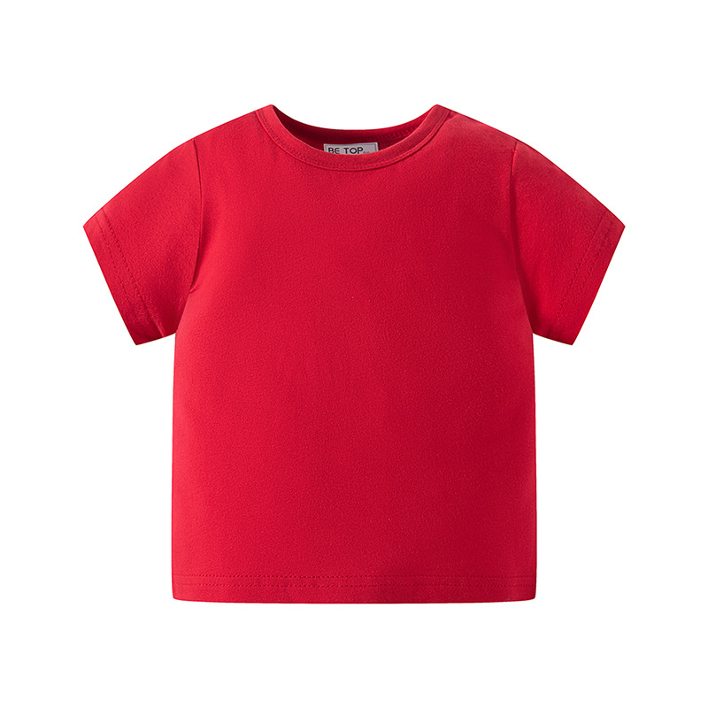 Ser Superior Camiseta de manga corta para niños y niñas verano Delgado color sólido cuello redondo ropa de publicidad bebé versátil media manga