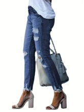 C 13816 Women's Distressed Jeans �ƶ�ţ�п� �羳����ѷŷ����