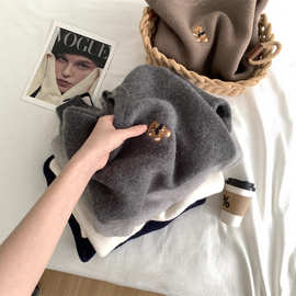 软糯厚实小熊刺绣套头毛衣女宽松韩版灰色长袖针织衫秋冬保暖内搭