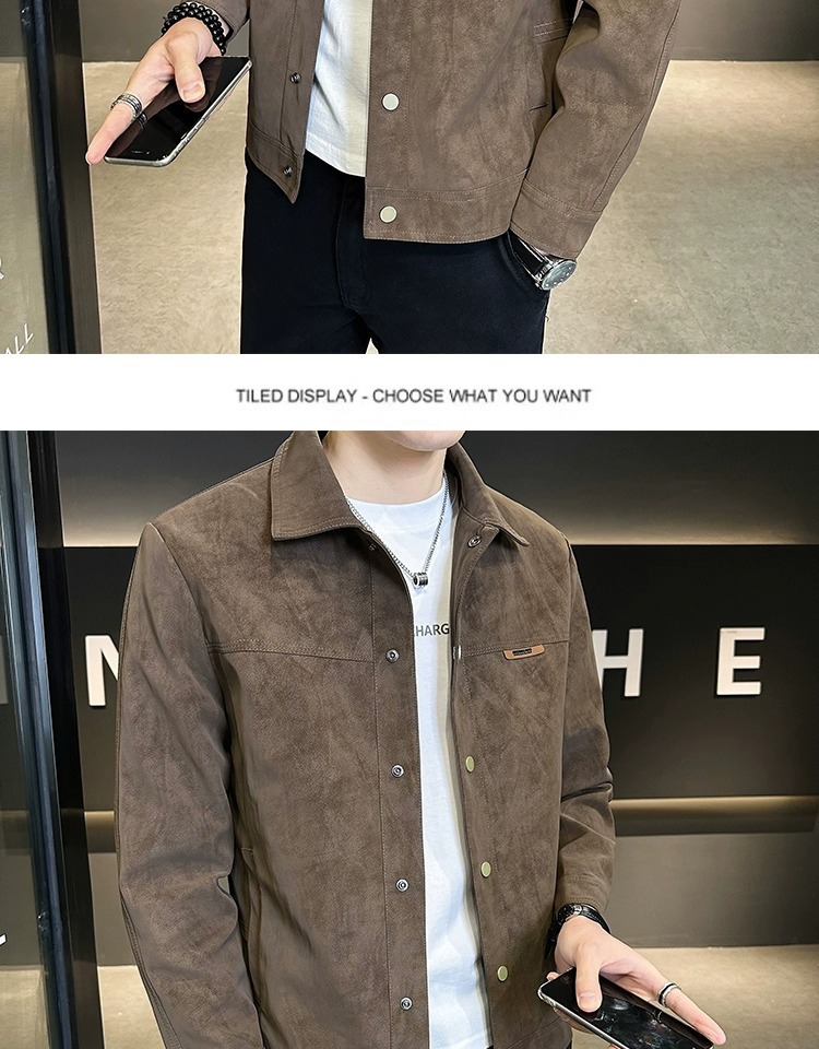 Men's Suede Jacket Turn-down Collar Casual Versatile Coat_voghion.com