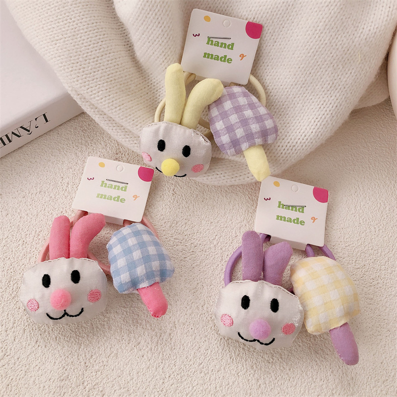 Diversión tela dibujos animados conejo hongos cabello lindos anillo de cabello de alta elasticidad correa de cabello de cola de caballo adornos para el cabello