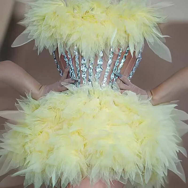 Green Stage Sexy Tube Top Tutu Skirt Suit Rhinestone Stage Performance Clothing Birthday Party Party Dress