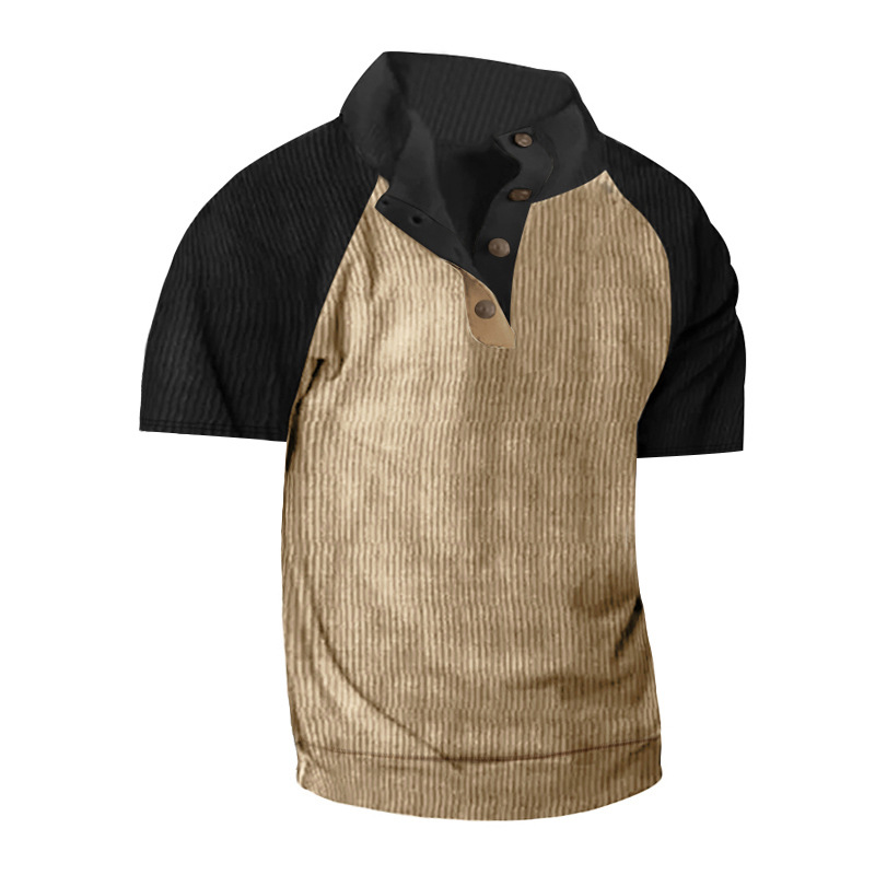 Verano transfronterizo para hombres al aire libre raglán de manga corta comercio exterior Amazon casual cuello alto deportes pana camiseta para hombres
