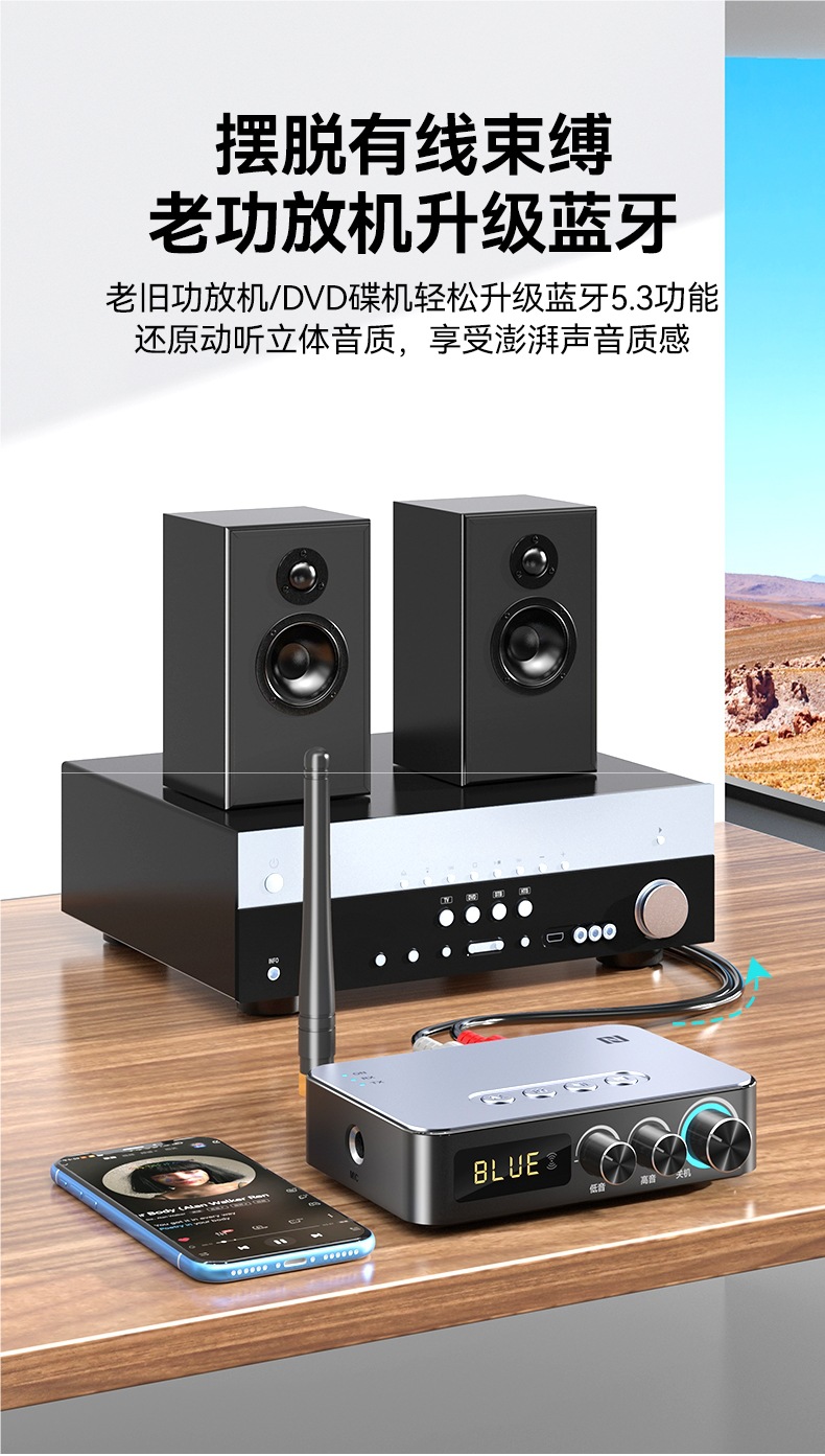 Bluetooth Receiver 5.3 Speaker Amplifier Karaoke Audio Adapter Desktop Computer Transmitter Fm Radio Lossless