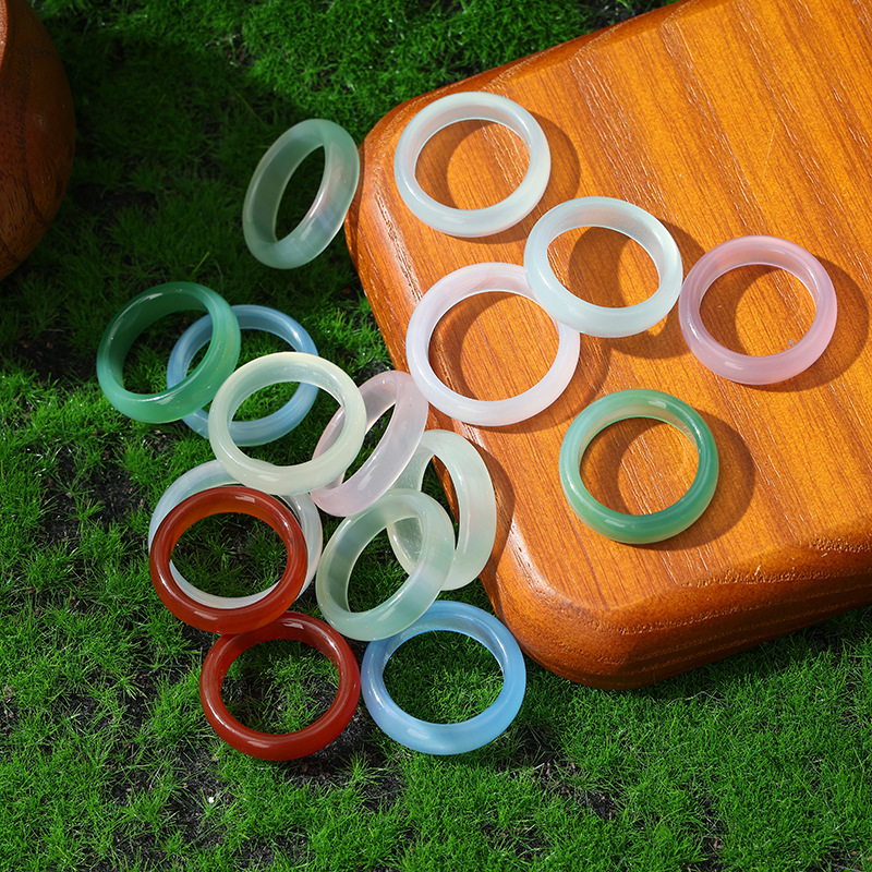 Natural Agate Ring Band, Handheld Running Ring, Jade Chalcedony Ring Band, Trendy Wholesale Jewelry