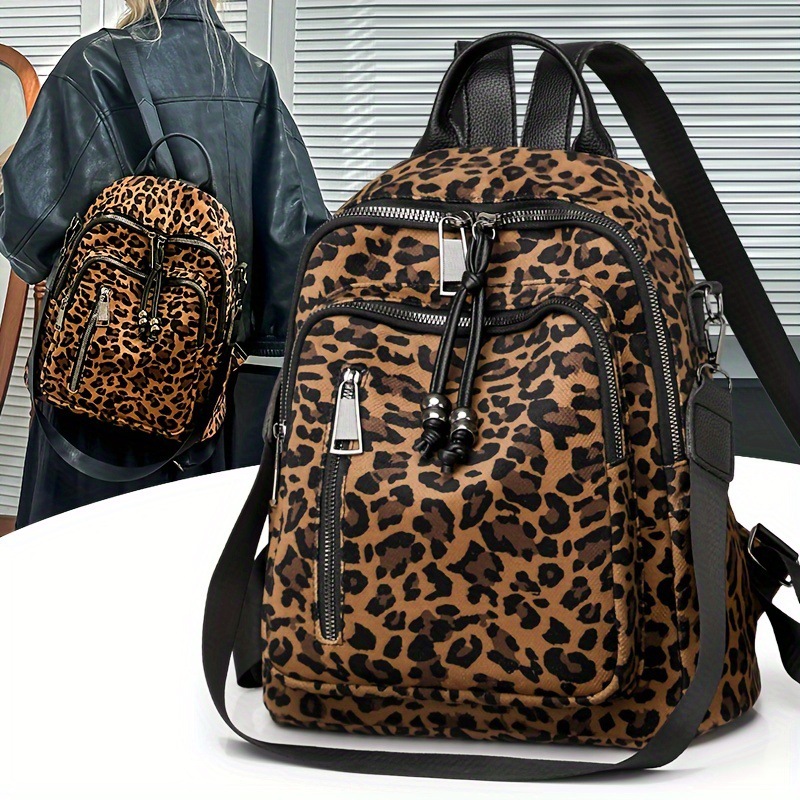 Leopard Print Retro Women's Shoulder Bag And Backpack Set_voghion.com