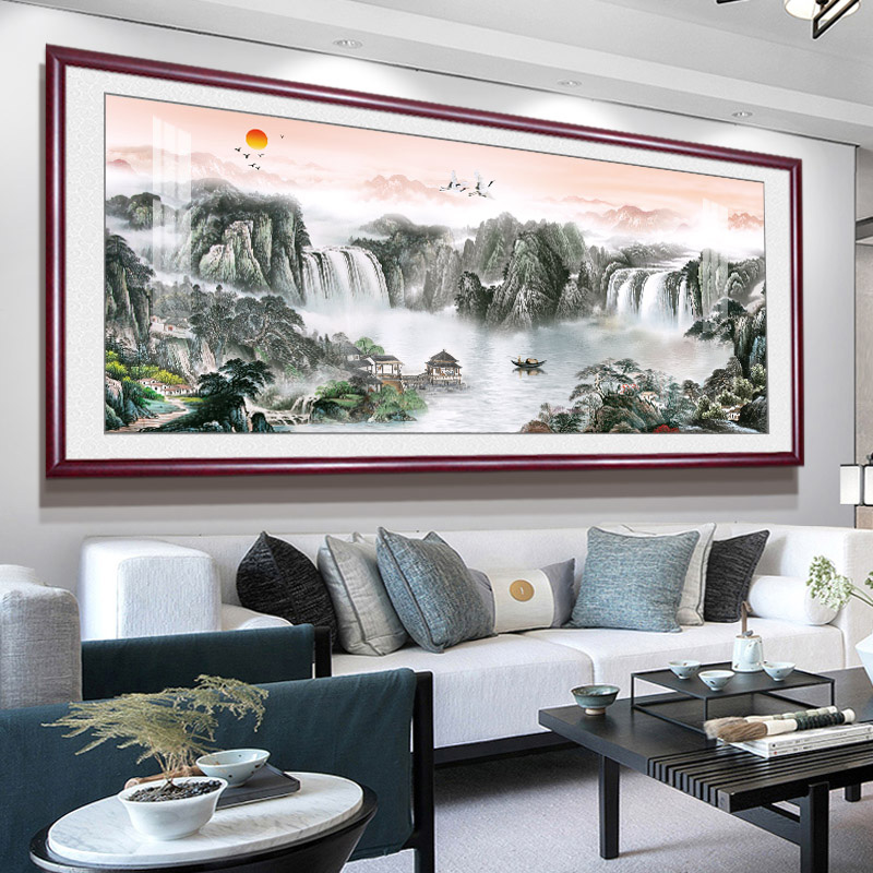 办公室装饰山水国画有山无水靠山图泰山日出东方风景挂画客厅背景-阿里巴巴
