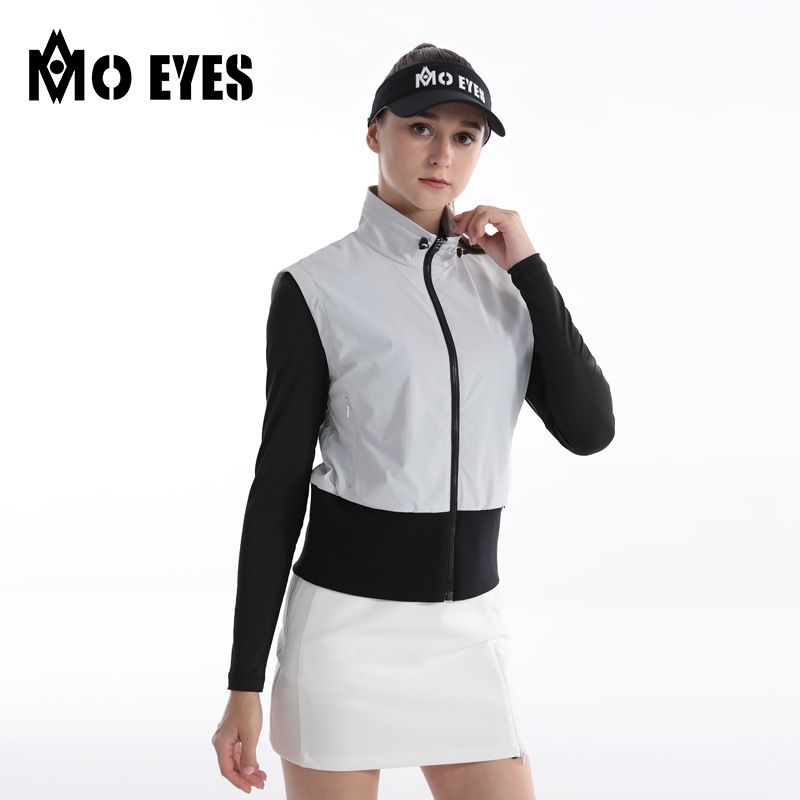 Áo gi lê golf nữ cổ đứng chống gió có khóa kéo — M23YF021-Vest màu xám nhạt, M23YF021-Áo vest trắng, M23YF021-Áo vest đen