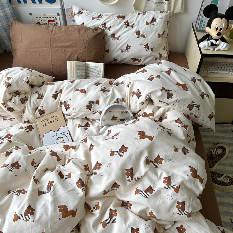 Clase A ropa de cama desnuda para dormir cuatro piezas de algodón lavado con agua sábanas de aire cubierta de cama de grado madre y bebé dormitorio de tres piezas