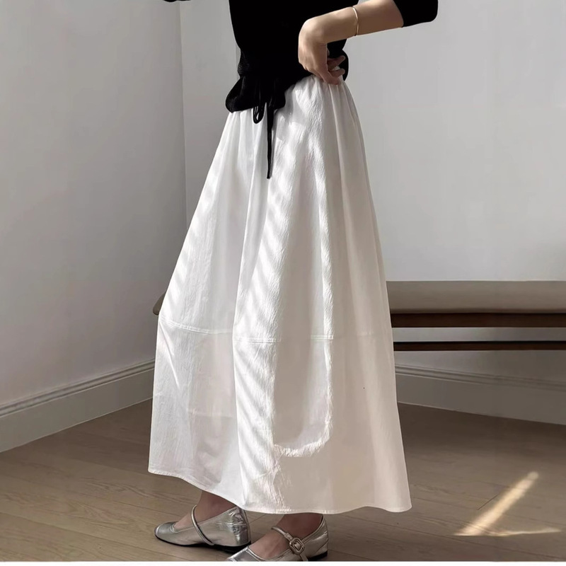 Artistic White High Waist Miscellaneous Style Flower Bub Skirt Umbrella Skirt Women's Antique vintage Skirt A- Character Intellectuals Skirt