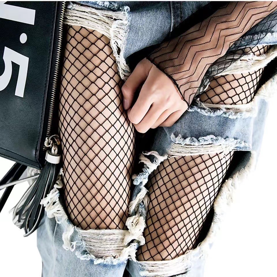 Jeans calcetines de rejilla ahuecados verano fino JK popular seda negra anti-enganche uniforme de mujer estilo coreano todo partido pantimedias