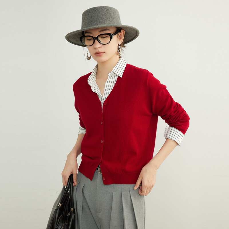 Merino Pure Wool Cardigan Women's Thin Coat V-Neck Knit Sweater Women's 2026 New Early Spring Top