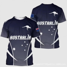 夏季澳大利亚国徽系列3D数码印花男士休闲套头圆领短袖T恤厂家直