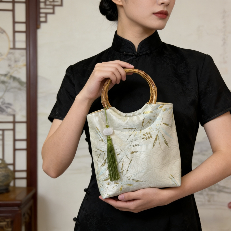 2026 New Chinese Style Elegant Gold Thread Embroidery High-Quality Handbag with Bamboo Leaf and Butterfly Design, National Style Underarm Shoulder Bag for Women 2026 New Chinese Style Elegant Gold Thread Embroidery High-Quality Handbag with Bamboo Leaf and Butterfly Design, National Style Underarm Shoulder Bag for Women