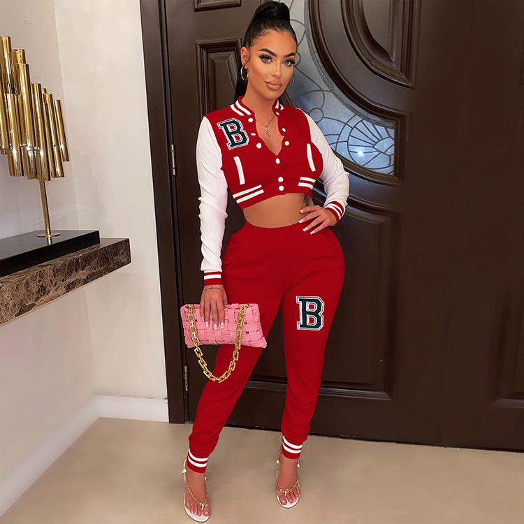 Moterų kelnės baseball uniformos kostiumas su raidėmis sportinis_voghion.com