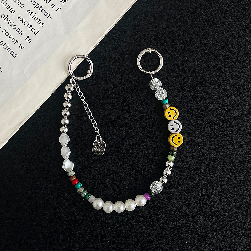 스마일리 페이스 비즈 쇼트 체인 - 길이 약 33CM