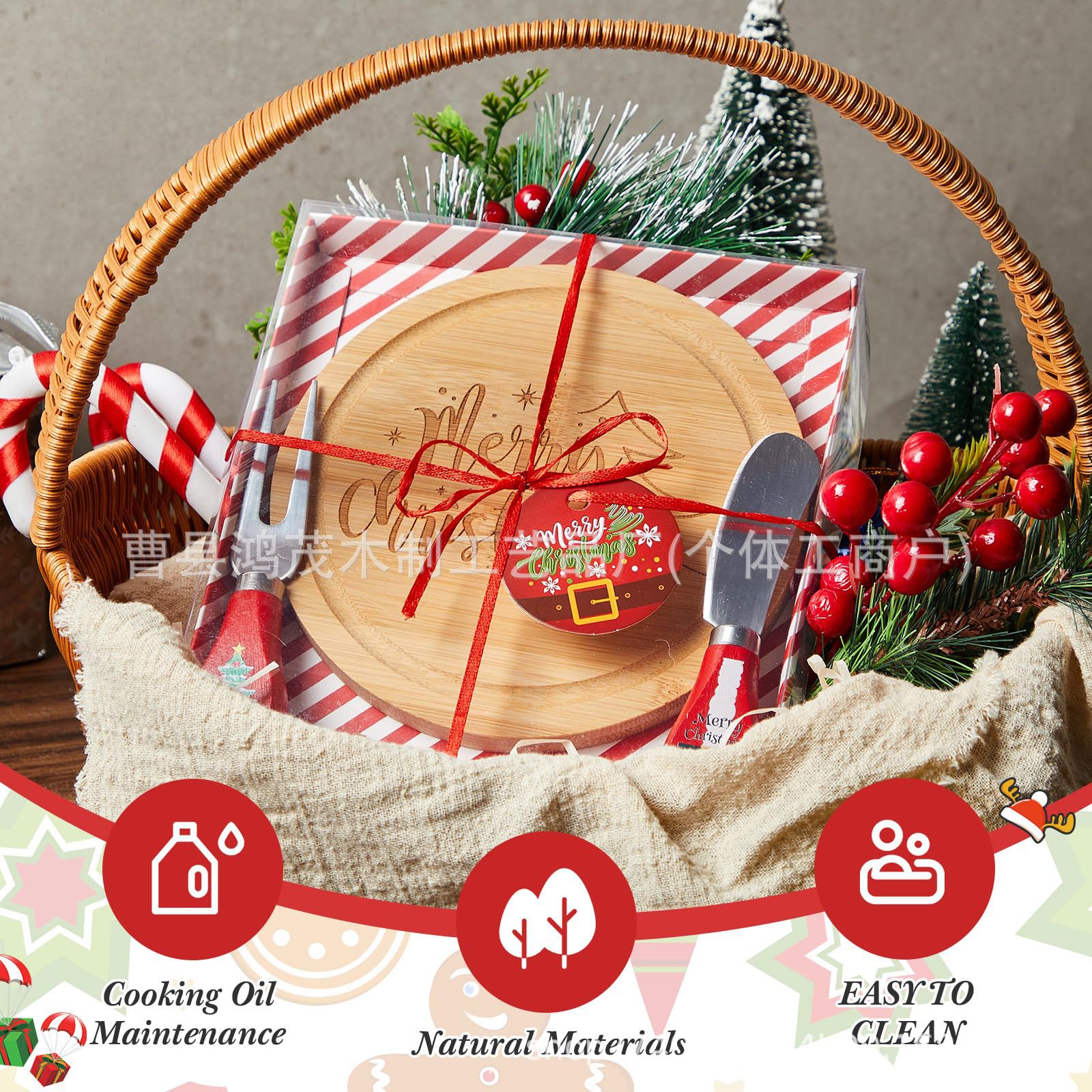 竹制圣诞奶酪板家用迷你切菜板圣诞餐盘派对装饰创意礼品套装定制