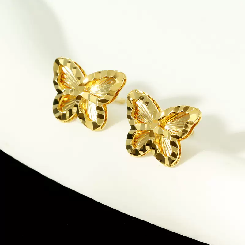 925纯银耳钉时尚新款闪耀蝴蝶耳饰百搭简约镀18K金女直播货源批发