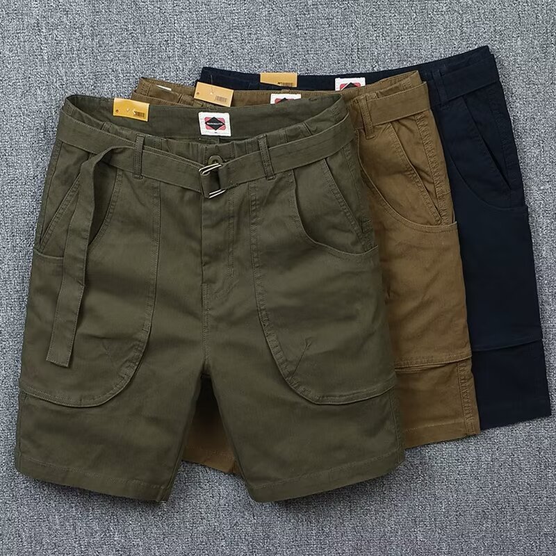 Trendy Brand Overalls Men's Shorts 2024 Summer Thin Loose Multi-bag Casual Pants Quarterly Pants Belt Pants