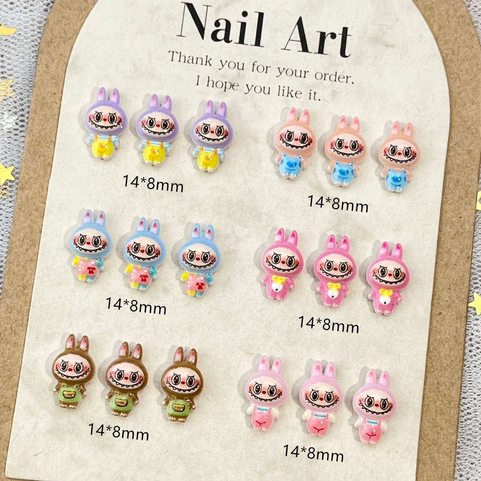 Кросс-бордерные аксессуары для маникюра Labubu в стиле мультяшного дизайна, милые и забавные, с большим ртом, маленький монстр, смола, алмазы, DIY, носимые аксессуары для ногтей