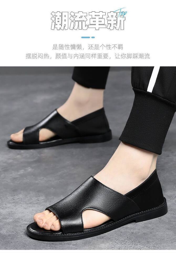 Dép sandal nam da bò thật đế mềm chống trượt kiểu Birkenstock — màu đen chi tiết 3