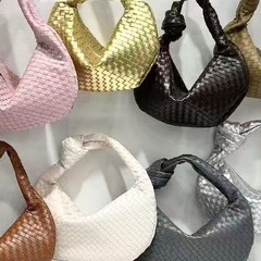 B家2025新型編みバッグ大容量百合通勤腋の下シングルバッグ軽贅沢レトロ手バッグ大サイズ