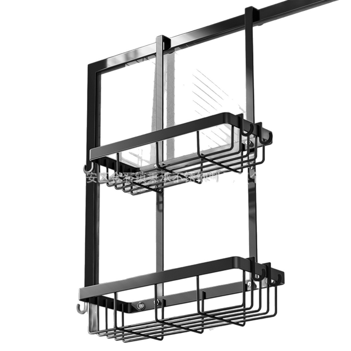 Estante de doble capa en la parte trasera de la puerta del baño con gancho trasero, estante multifuncional para artículos de baño, estante de almacenamiento de baño sin perforación