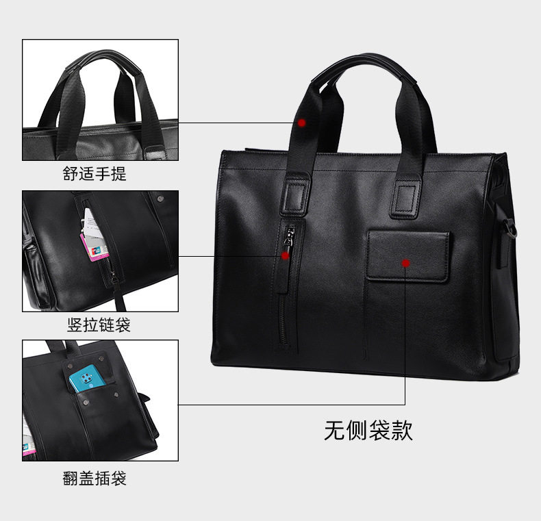 Túi xách tay nam da bò lớp đầu 40×13×29 cm đựng laptop 15.6 inch — Dây kéo dọc màu đen không có túi bên, Dây kéo dọc màu đen có túi bên chi tiết 10
