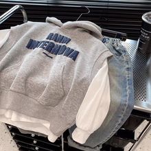 儿童2025新款连帽马甲发泡字母印花中大童春秋新款韩版童装