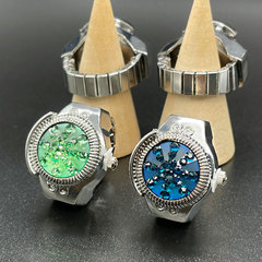 【戒指表】跨境外貿翻蓋寶石休閒個性女可看時間廠家直銷批發