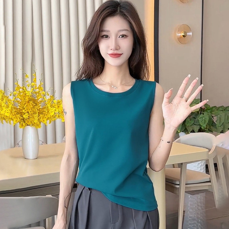 Ribbed Round Neck Camisole for Women, Summer 2026 New Style, Slimming Wide Shoulder Sleeveless T-Shirt Top
