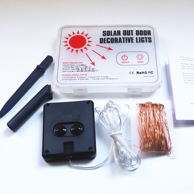 2022 actualizado conjunto de dos piezas con control remoto 3V brillante luz solar de alambre de cobre Cadena de luz LED patio luz de color