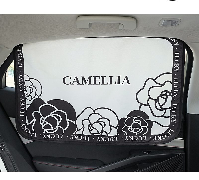 Black and white camellia car sunshade curtain light luxury simple car shading anti-peep privacy curtain car heat insulation sunscreen curtain