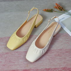 芙號包頭粗跟春季鞋2023新款前包後絆帶法式涼拖外穿方頭低跟淺口