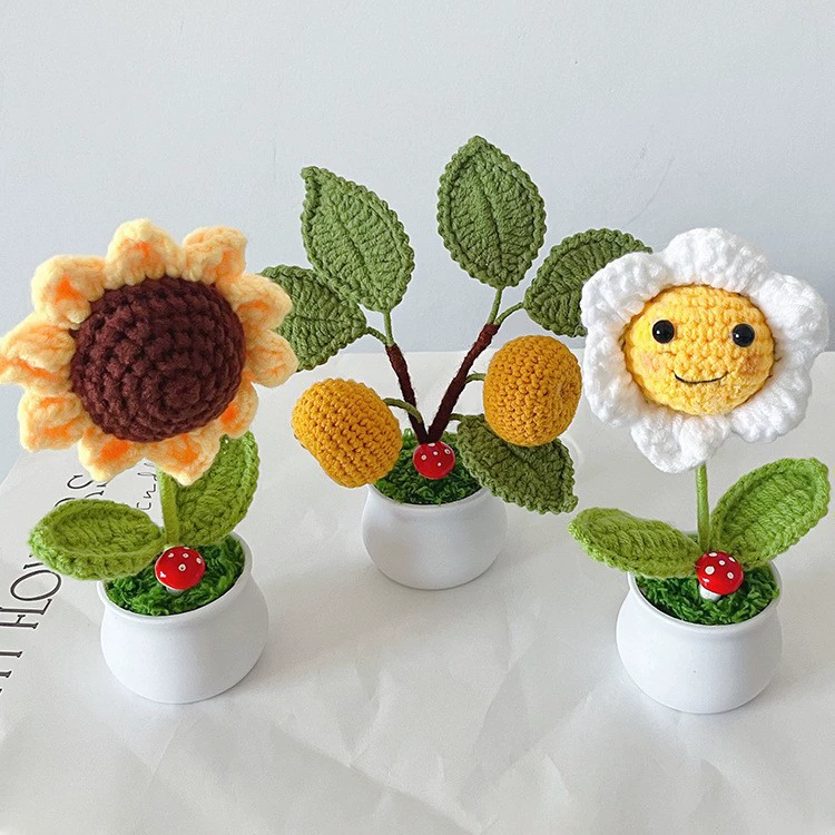 Креативные подарки Подсолнух горшечные растения ручной вязки имитация зеленой шерсти